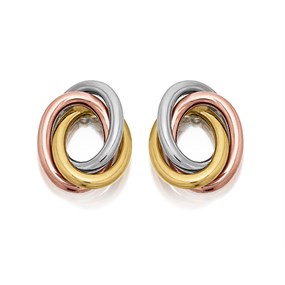 9ct Gold Three Colour Entwined Oval Stud Earrings - 9mm - G4641