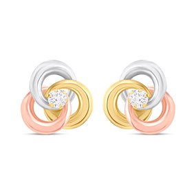 9ct Three Colour Gold Cubic Zirconia Knot Earrings - G4661