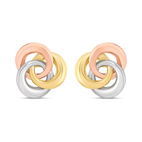 9ct Three Colour Gold Interlocking Circle Stud Earrings - G4662