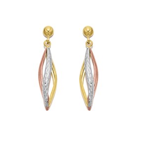 9ct Gold Three Colour Swirl Drop Earrings - 28mm drop - G4821