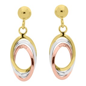 9ct Gold Three Colour Entwined Oval Drop Earrings - 20mm drop - G4822