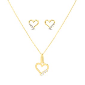 9ct Gold Heart CZ Pendant And Earring Set - G5021