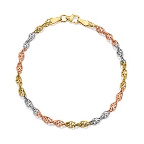 9ct Gold Three Colour Spiga Bracelet - 7.5in - G64105