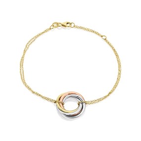 9ct Gold Three Colour Entwined Circle Bracelet - 7.5in - G6477
