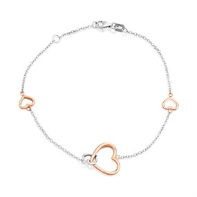 9ct Gold Two Colour Hearts Bracelet - 7.5in - G6478
