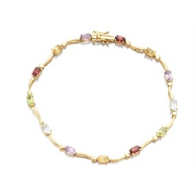 9ct Gold Multi Stone Bracelet - 7.5in - G8319