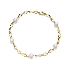 9ct Gold Open Link Cultured Freshwater Pearl Bracelet - 7.5in - G8330