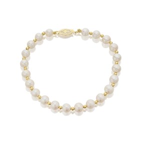 9ct Gold Beaded and Freshwater Pearl Bracelet - 7.5in - G8337