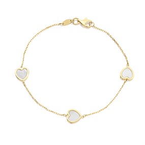 9ct Gold Mother Of Pearl Heart Bracelet - 7.5in - G8346