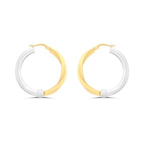 Bonded Silver And 9ct Gold Half Twist And Tube Hoop Earrings - G9930