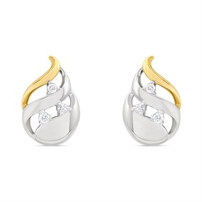 Bonded Silver And 9ct Gold CZ Teardrop Stud Earrings - G9951