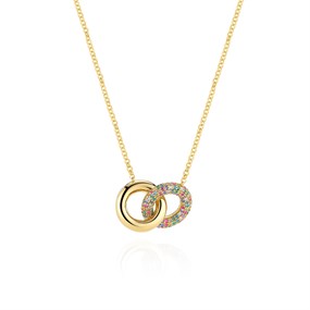 Sif Jakobs Gold Plated Silver Carrara Double Circle Multi Coloured CZ Necklace - J02226