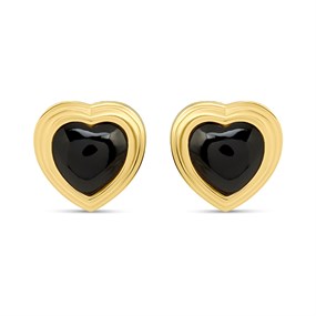 Hot Diamonds Gold 18ct Gold Plated Onyx Heart Stud Earrings - J0307