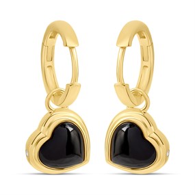 Hot Diamonds Gold 18ct Gold Plated Heart Onyx Drop Earrings - J0308