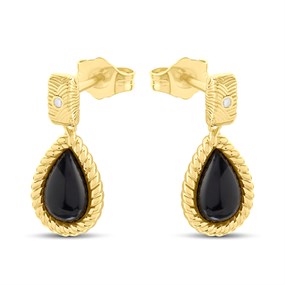 Hot Diamonds 18ct Gold Plated Black Onyx Teardrop Earrings - J0327