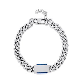 Stainless Steel Curb Lapis ID Bracelet - J1810
