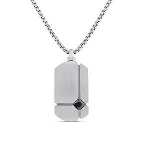 Stainless Steel Black CZ ID Necklace - J1814