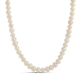 Silver Pearl Semi-Round 5mm Strand Necklace- 17" - J3018