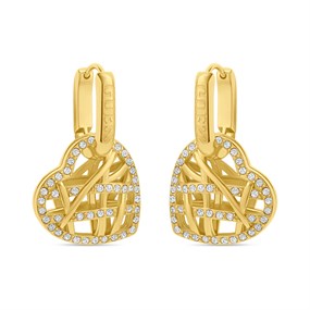 GuessUBE03098YG Gold Tone Heart Cage Huggie Earrings - J42283