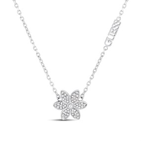 GUESS JUBN04146JWRHT/U Silver Tone Crystal Flower Necklace - J42364