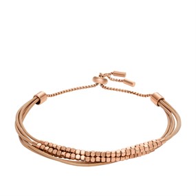 Fossil JF04472791 Rose IP and Light Brown Leather Chain Bracelet - J49400