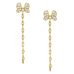 Fossil JF04627710 Gold Tone Stone Set Minnie Bow Drop Earrings - J49405