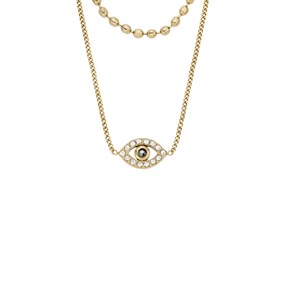 Fossil JF04792710 Gold Tone Stone Set Double Row Evil Eye Necklace - J49406