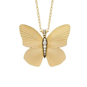 Fossil JF04809710 Gold Tone Crystal Set Butterfly Necklace - J49408