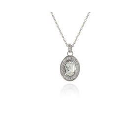 Cachet London Silver Tone Crystal And CZ Oval Halo Necklace - J74170