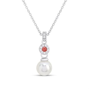 Cachet London Silver Tone Ruby CZ And Pearl Pendant - J74214