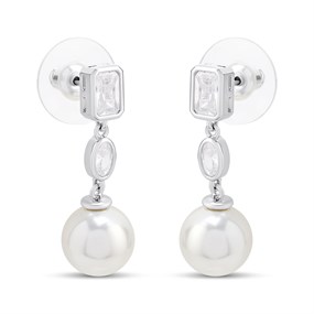 Cachet London Silver Tone CZ And Pearl Drop Earrings - J74218