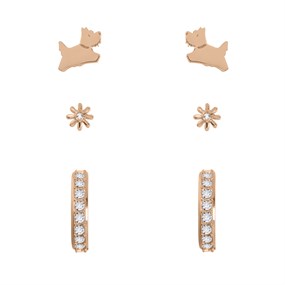 Radley RYJ1306 18ct Rose Plated Silver Triple Earring Set - J81133