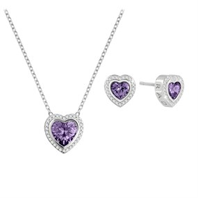 Radley RYJ2475-SET Silver Purple CZ Heart Stud Earrings And Pendant Set - J81178