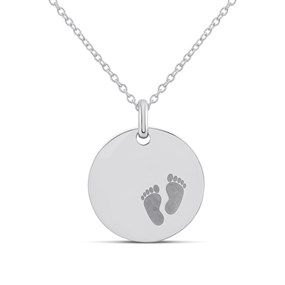 Little Star Silver Baby Feet Disc Necklace - J83171