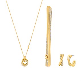 Michael Kors MKJ8449CZSET Silver Gold Plated Pendant Earrings and Bangle Set - J94209