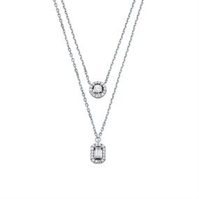 Michael Kors MKC1745CZ040 Silver Double Stone Set Necklace - J94225
