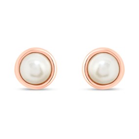 Olivia Burton OBJCOE219 9ct Rose Gold Plated Silver Classic Pearl Stud Earrings - J97101