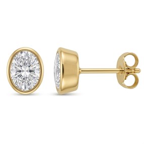 9ct Gold Lab Grown Diamond Rubover Oval Stud Earrings, 84pts/pr - L40056