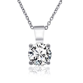 9ct White Gold Lab Grown Diamond Single Stone Necklace, 1.50cts - L40090