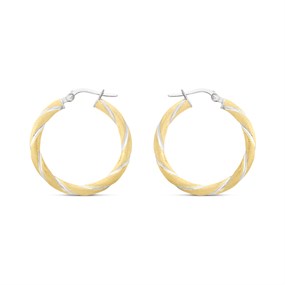 Bonded Silver And 9ct Gold Twisted Brushed Hoop Earrings - M3014