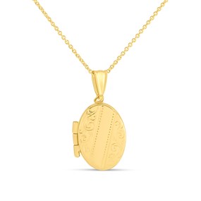 Bonded Silver And 9ct Gold Engraved Oval Locket - M3031