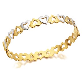 Two Colour Rolled Gold Hearts Hinged Bangle - M9352