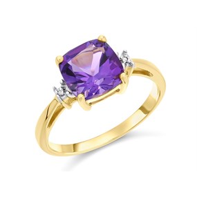 9ct Gold Amethyst And Diamond Ring - R0972