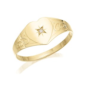 9ct Gold Heart Diamond Child's Signet Ring - R2520