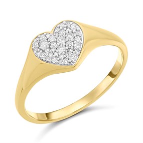 9ct Gold Heart Pave-Set Diamond Ladies Signet Ring - R2524
