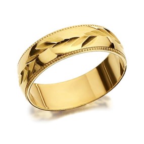 9ct Gold Diamond Cut Leaf Wedding Ring - 6mm - R4221