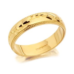 9ct Gold Diamond Cut Leaf Wedding Ring - 4mm - R4271