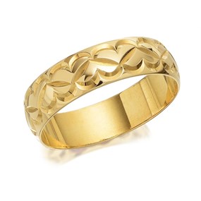 9ct Gold Diamond Cut Heart Wedding Ring - 6mm - R4344