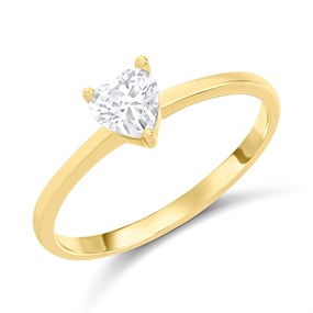 9ct Gold Heart CZ Claw Set Ring - R6165
