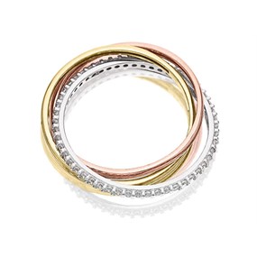 9ct Three Colour Gold Cubic Zirconia Russian Style Ring - R6563